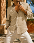 Mivanity Men's Textured Cotton Long Sleeve Button