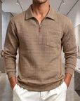 Mivanity Men's Textured Grid Jacquard Quarter-Zip Pullover