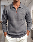 Mivanity Men's Textured Grid Jacquard Quarter-Zip Pullover
