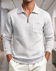 Mivanity Men's Textured Grid Jacquard Quarter-Zip Pullover