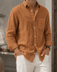 Mivanity Men’s Textured Linen-Blend Long Sleeve Button-Up Shirt