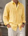 Mivanity Men’s Textured Linen-Blend Long Sleeve Button-Up Shirt