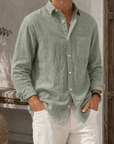 Mivanity Men’s Textured Linen-Blend Long Sleeve Button-Up Shirt