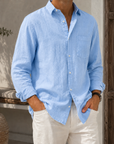 Mivanity Men’s Textured Linen-Blend Long Sleeve Button-Up Shirt