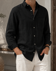 Mivanity Men’s Textured Linen-Blend Long Sleeve Button-Up Shirt