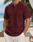 Mivanity Men’s Textured Split-Neck Resort Shirt