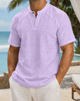 Mivanity Men’s Textured Split-Neck Resort Shirt