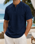 Mivanity Men’s Textured Split-Neck Resort Shirt