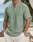 Mivanity Men’s Textured Split-Neck Resort Shirt