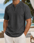 Mivanity Men’s Textured Split-Neck Resort Shirt