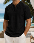 Mivanity Men’s Textured Split-Neck Resort Shirt