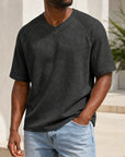 Mivanity Men's V-Neck Waffle Knit Short-Sleeve T-Shirts