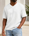 Mivanity Men's V-Neck Waffle Knit Short-Sleeve T-Shirts