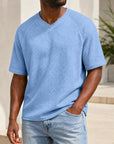 Mivanity Men's V-Neck Waffle Knit Short-Sleeve T-Shirts