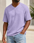 Mivanity Men's V-Neck Waffle Knit Short-Sleeve T-Shirts