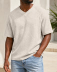 Mivanity Men's V-Neck Waffle Knit Short-Sleeve T-Shirts
