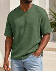 Mivanity Men's V-Neck Waffle Knit Short-Sleeve T-Shirts