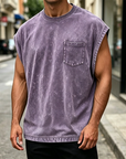 Mivanity Men's Vintage Cotton Washed Pocket Vest