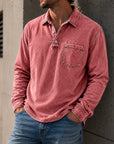 Mivanity Men's Vintage Distressed Lapel Pocket Casual Long-sleeved Polo Shirt