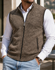 Mivanity Men's Vintage Textured Full-Zip Sweater Vest