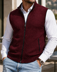 Mivanity Men's Vintage Textured Full-Zip Sweater Vest
