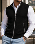 Mivanity Men's Vintage Textured Full-Zip Sweater Vest