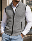 Mivanity Men's Vintage Textured Full-Zip Sweater Vest