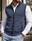 Mivanity Men's Vintage Textured Full-Zip Sweater Vest