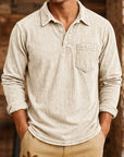 Mivanity Men's Vintage Washed-Effect Long Sleeve Polo Shirt With Pocket