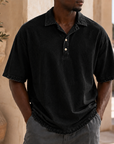 Mivanity Men’s Vintage Washed Cotton Linen Oversized Polo Shirt