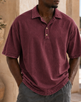Mivanity Men’s Vintage Washed Cotton Linen Oversized Polo Shirt
