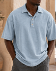 Mivanity Men’s Vintage Washed Cotton Linen Oversized Polo Shirt