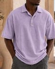 Mivanity Men’s Vintage Washed Cotton Linen Oversized Polo Shirt