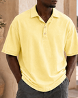 Mivanity Men’s Vintage Washed Cotton Linen Oversized Polo Shirt