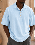 Mivanity Men’s Vintage Washed Cotton Linen Oversized Polo Shirt