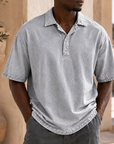 Mivanity Men’s Vintage Washed Cotton Linen Oversized Polo Shirt