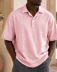 Mivanity Men’s Vintage Washed Cotton Linen Oversized Polo Shirt