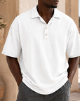 Mivanity Men’s Vintage Washed Cotton Linen Oversized Polo Shirt