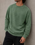 Mivanity Men's Vintage Washed Cotton Round Neck Long-sleeved Sweatshirt