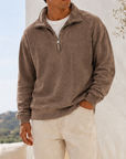 Mivanity Men's Vintage Washed Lightweight Quarter-Zip Pullover