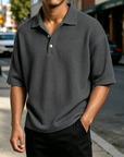 Mivanity Men's Waffle Knit Polo Shirts