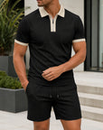 Mivanity Men's Waffle Knit Polo Shorts 2-Piece Summer Sets