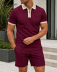 Mivanity Men's Waffle Knit Polo Shorts 2-Piece Summer Sets