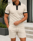 Mivanity Men's Waffle Knit Polo Shorts 2-Piece Summer Sets