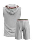 Mivanity Men's Waffle Knit Sleeveless Hooded Top Mid-Length Shorts 2-Piece Summer Sets