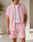 Mivanity Men's Waffle Texture Short Sleeve T-Shirt and Shorts Sets
