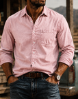 Mivanity Men's Washed Cotton Long Sleeve Shirt