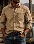 Mivanity Men's Washed Cotton Long Sleeve Shirt