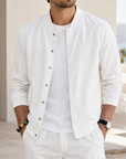Mivanity Men's Washed Linen Textured Bomber Jacket