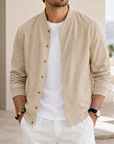 Mivanity Men's Washed Linen Textured Bomber Jacket
